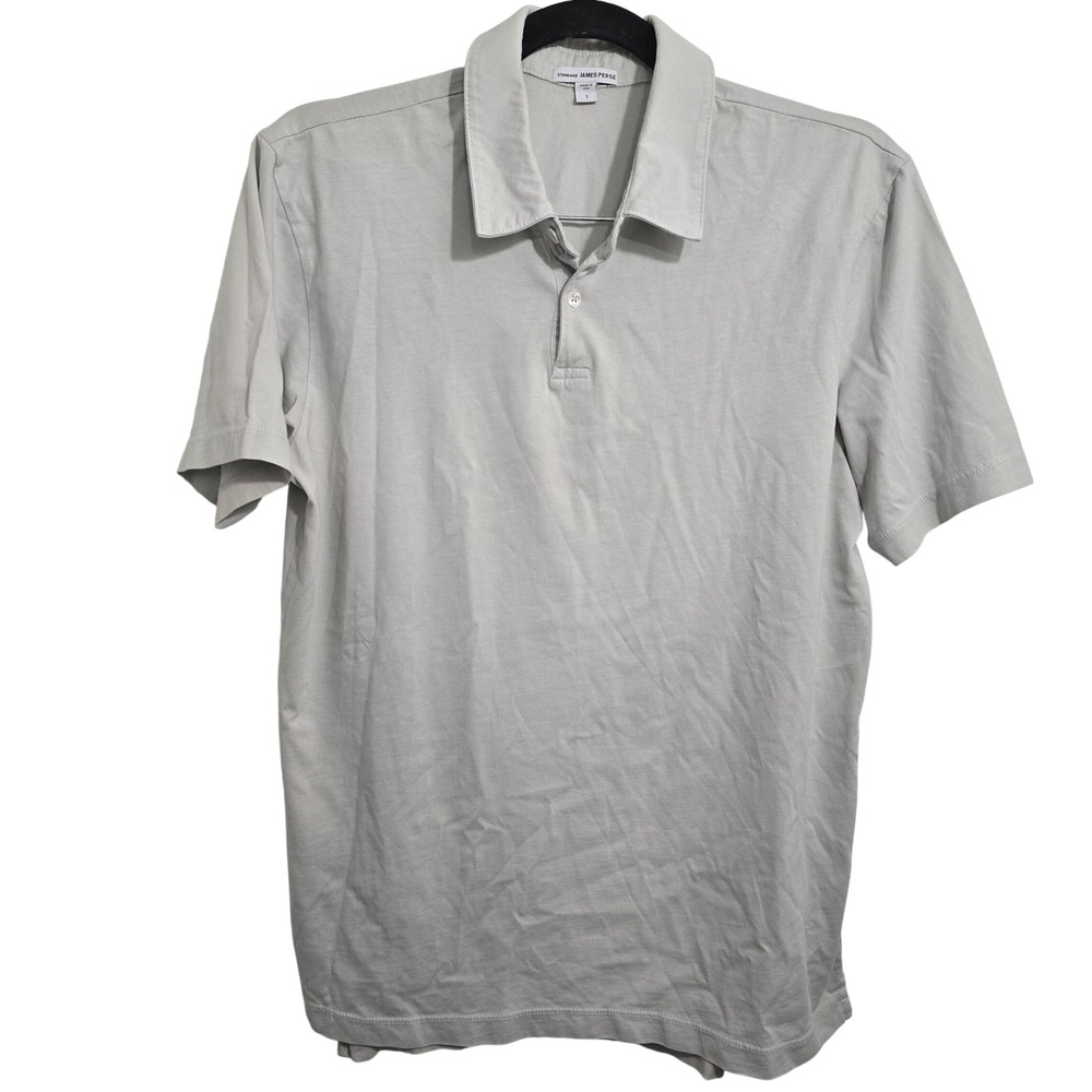 James Perse‎ Mens Supima Cotton Short Sleeve Polo Shirt Light Grey Blue Size 1 S